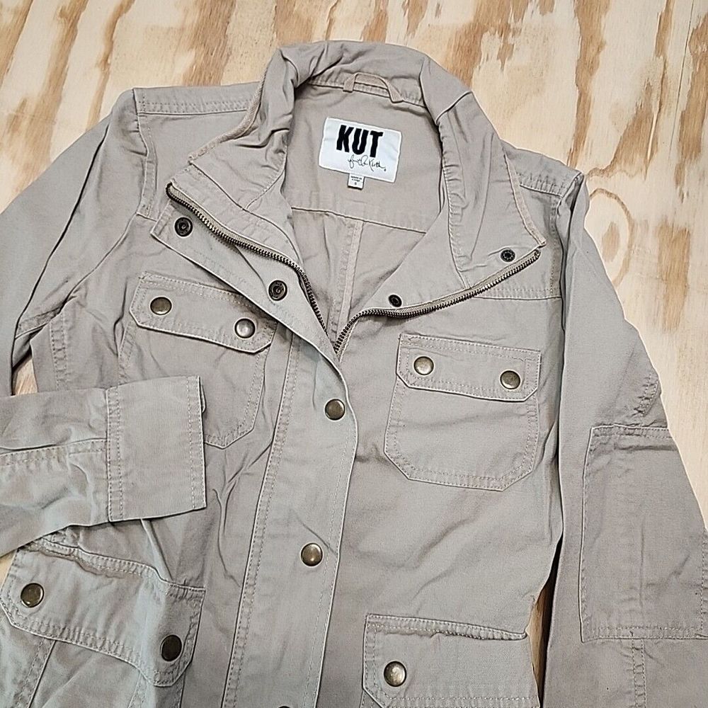 KUT FROM THE KLOTH‎ Women's CARGO JACKET~Size S~COTTON Tan Full ZIP + SNAP EUC